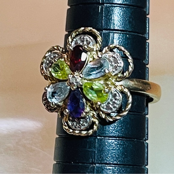 đź’•MARKDOWN! Beautiful Multi-Gem 925 Sterling Roped Flower Design Dinner Ring! - Picture 10 of 16